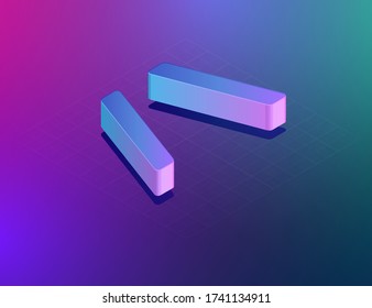 'THREE DEE' tech font slash character, isometric vector illustration