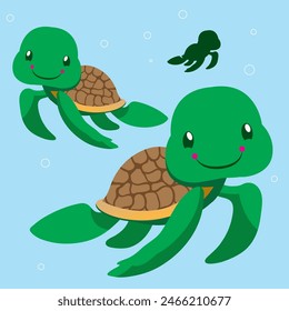 Three deep sea green turtles