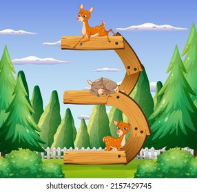 Three deers attached to number three illustration