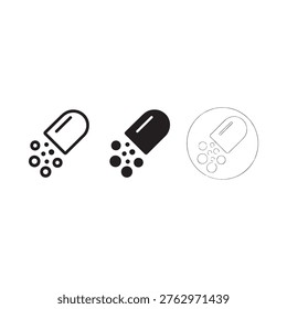 Three depictions of capsules breaking open releasing contents