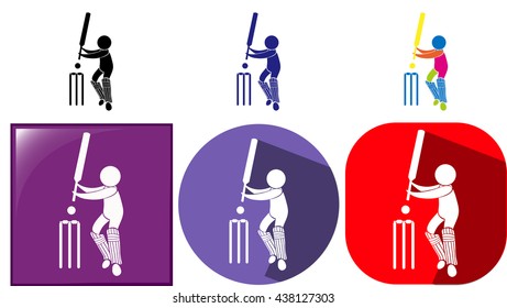 Three design sport icons for cricket illustration