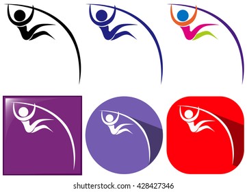 Three designs of icons for pole vault illustration