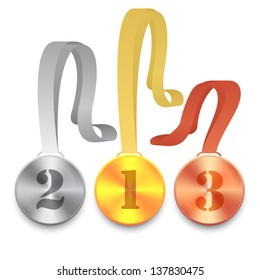 Three detailed vector medals- gold, silver and bronze