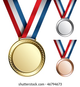 Three detailed vector medals with room for your texts or images - gold, silver and bronze