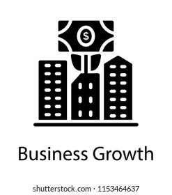 
Three developed buildings having dollar on them depicting business growth 
