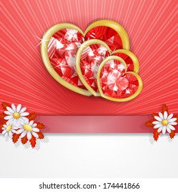 Three diamond hearts card 