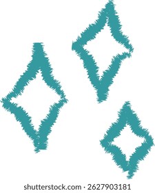 Três formas de diamante são representadas em um estilo texturizado, pincelada.  Esses padrões de luz geométrica brilham com uma aparência desenhada à mão. Ilustração de vetor de desenhos animados