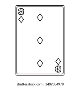 three of diamonds card icon cartoon black and white vector illustration graphic design