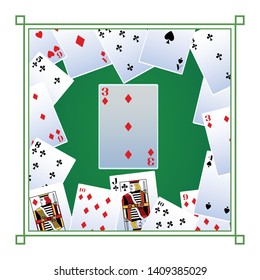 three of diamonds card icon cartoon deck of cards on frame vector illustration graphic design