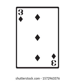 three of diamonds card icon over white background, vector illustration