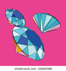 Three diamonds on color background. Pop art image.