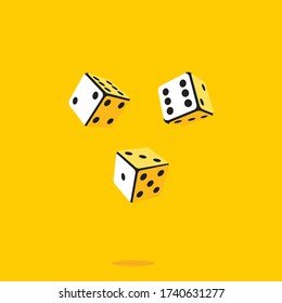 Three Dice Number Cubes on Orange Background. Vector icon Illustration