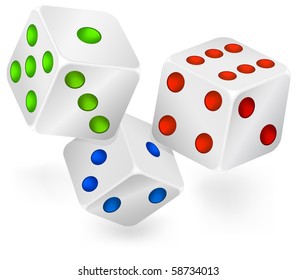 Three dices for dribbling, vector illustration, casino gambling