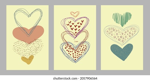 Three different abstract backgrounds with cute hearts
and beautiful colors.  