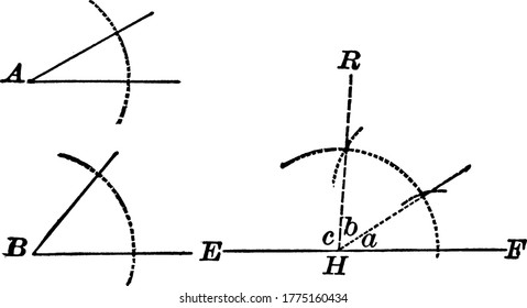 Three Different Angles are shown, vintage line drawing or engraving illustration.