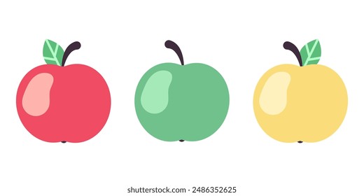 Three different apples.  Vector flat illustration.
