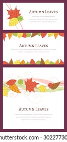Three different autumn backgrounds with hand drawn autumn leaves.