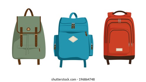 Three different backpacks on transparent background