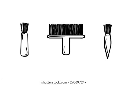 three different brushes, silhouette, isolated, sketch