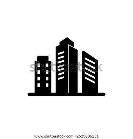 Three Different Buildings Representing Variety Icon Black Filled