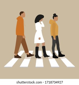 Three different characters go on a crosswalk