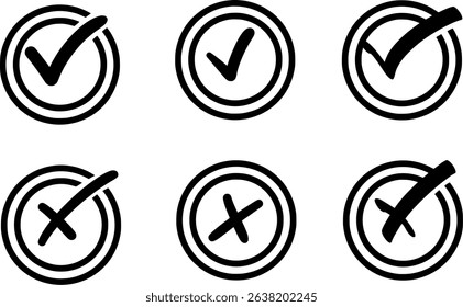 three different check marks and three different cross marks	