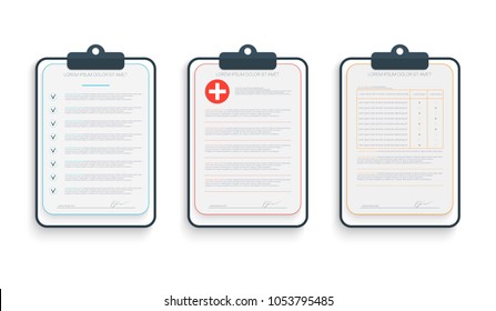 three different claim form. Set Vector. Medical form. The form of choice. Check the form. The idea for your business application.