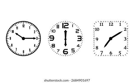 Tres relojes diferentes que muestran diferentes tiempos sobre un fondo blanco