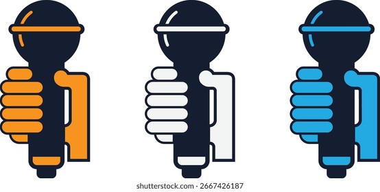 Icono de micrófono de mano de tres colores diferentes 