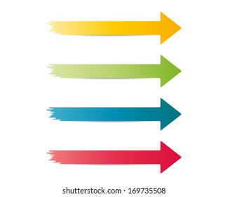 three different color jagged arrows on white background