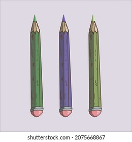 Three different color pencils vetical doodle art