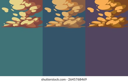 Three different color schemes of sunset cloudscapes copy space vector illustration