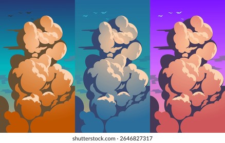 Three different color schemes vector illustration of clouds at dawn