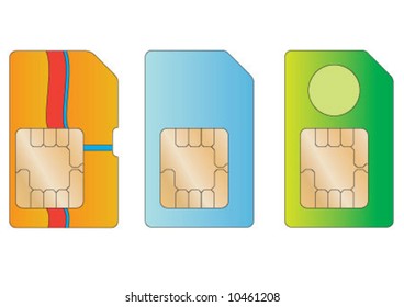 Three different color sim cards