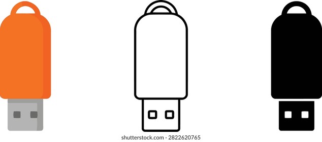 Three Different Color USB Flash Drives With Carrying Loops Isolated Image