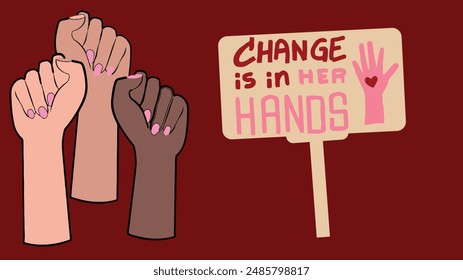 Three different color woman united for equality and change 