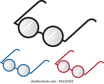 Three different colored glasses frames