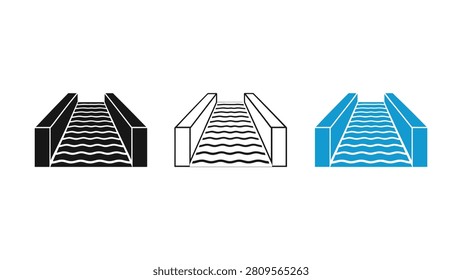 Three different colored icons of a water slide on a white background