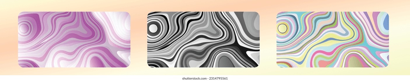 three different colored marbled backgrounds, A black and white swirly pattern
