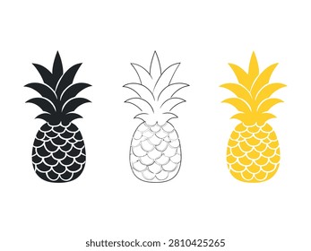 Three different colored pineapple icons in a row on white background