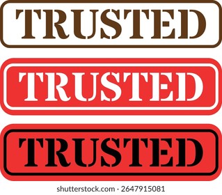 Three different colored rectangular seals featuring the word trusted