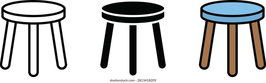 Three different colored stool icons in simple cartoon style isolated on white background