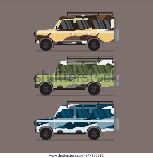 Three Different Colors Of Camouflage Jeep\
Vector Illustration