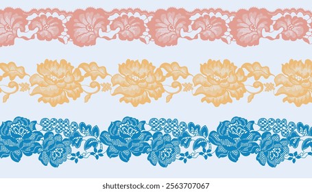 Three different colors of hollow lace trim