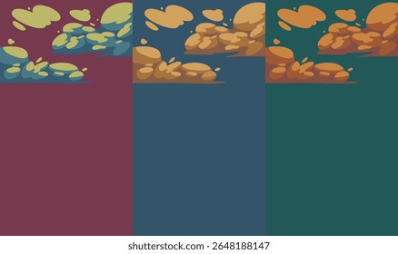 Three different colors scheme copy space vector of clouds over the sky 