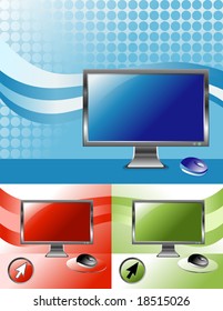 Three different computer/television screen to choose from with patterns in the background. A mouse and pointer are also included.