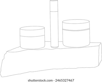 Three different cosmetic cream line illustrations on rought stone. skin cream isolated line icon