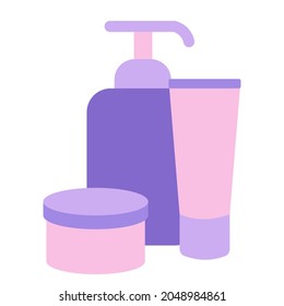 Three different cosmetic creams. Icon composition. Foam cleanser, hand and face cream. Make up and skin care concept. Beauty, hygiene and moisturizing concept. Print for beauty salon, shop, spa. 