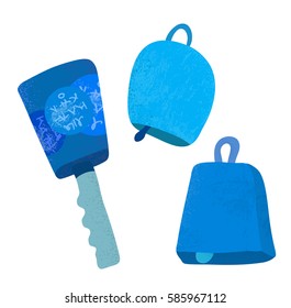 Three different cowbell for cheering. 