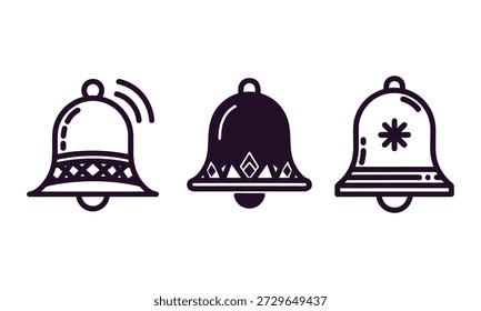 Tres iconos decorativos diferentes de la campana con diversos patrones que suenan